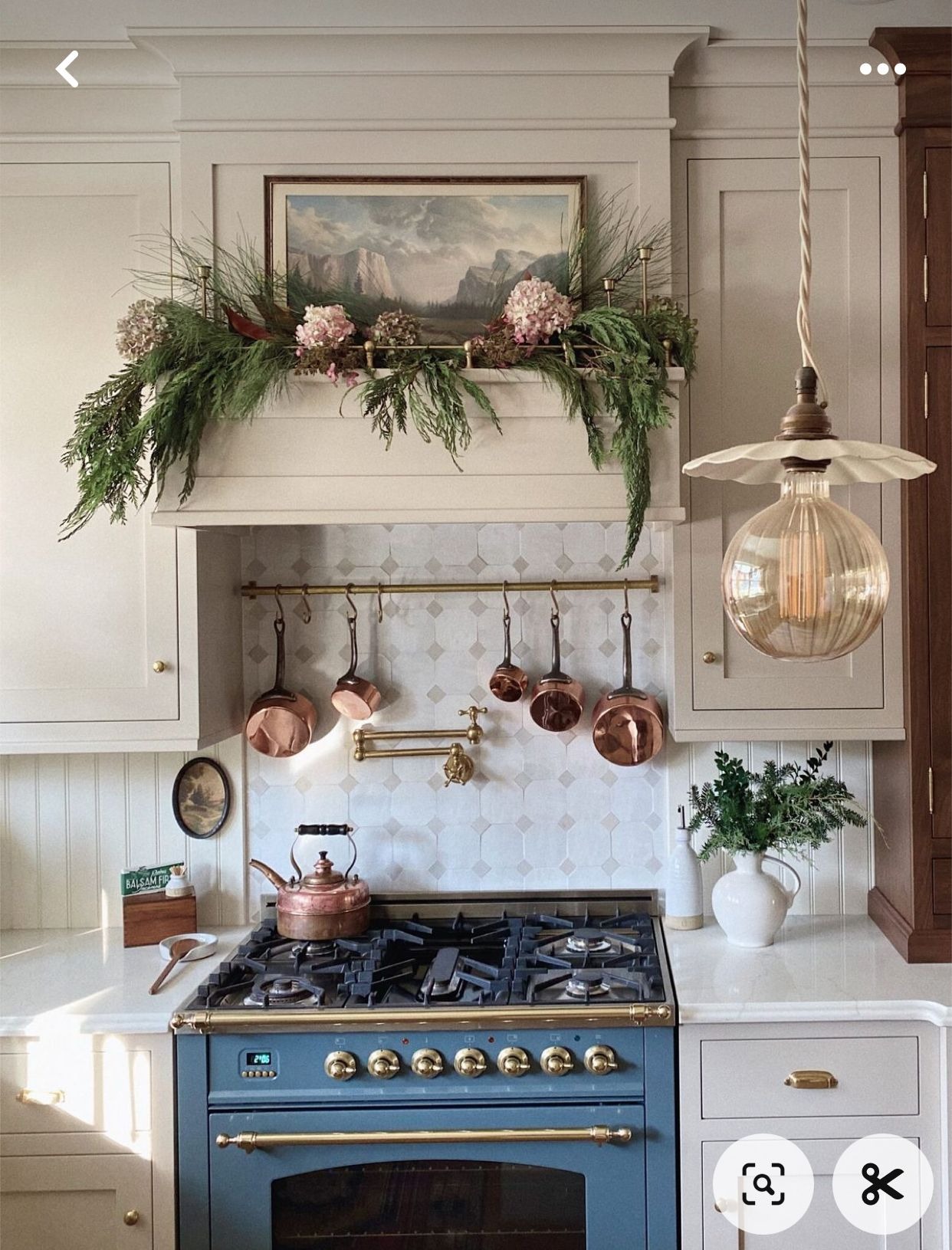 Late summer styling ideas with a French farmhouse kitchen pot rail